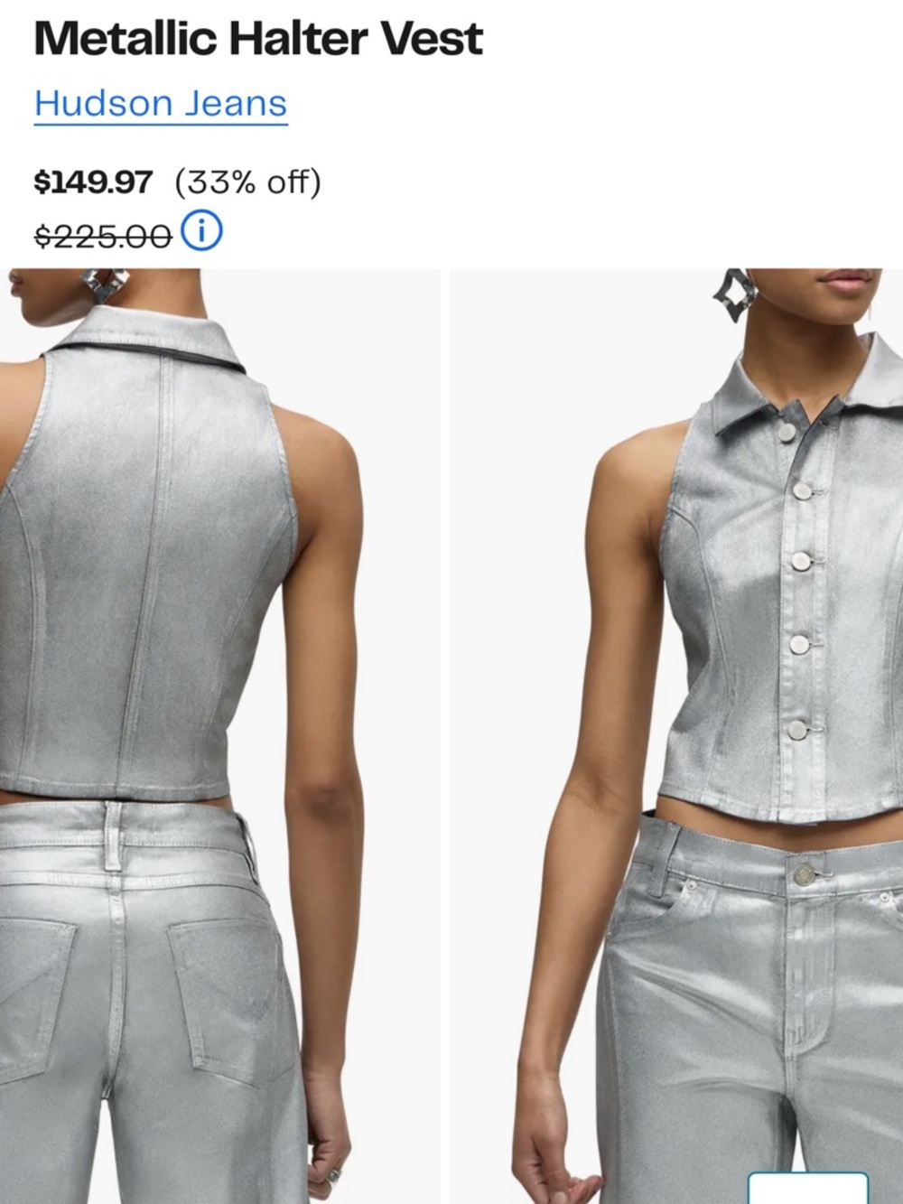 Hudson Metallic Silver Button-Front halter Vest - Picture 7 of 7